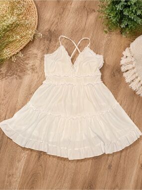 White Ruffle Tiered Spaghetti Strap Mini Dress